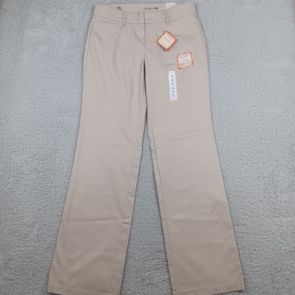 Dockers Metro Trouser Women 10L Khaki Tan Slimming Stretch Straight Leg NWT